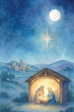 soft watercolor serene holy christmas night background