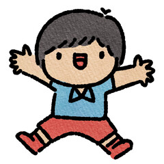 Cartoon illustration of excited young boy 