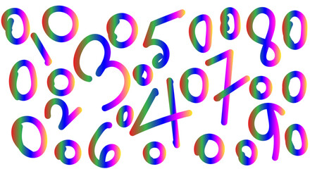 Vibrant abstract numbers in a rainbow of colors randomly scattered on a white background. Vector