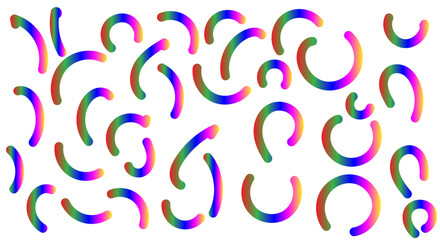 Vibrant gradient rainbow curved segments creating an abstract dynamic pattern design. Vector