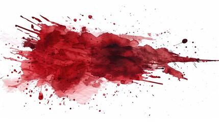A set of isolated deep crimson red watercolor splatters and strokes on a white paper background. An intense and expressive element for designs related to passion, art, or even horror themes.