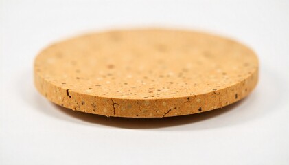 Textured Cork Sheet Macro Extreme close up macro photograph of a natural cork sheet, highlighting its granular and porous texture. The cork is centered on a seamless, pure white background.