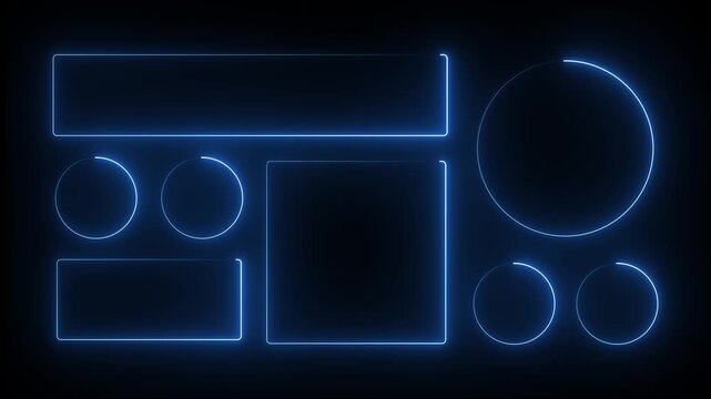 Neon Liquid glass effect smartphone icon interface isolated. Blue UI light frame square and circle banner with glow stroke. Control center widget for smartphone and web app, vector illustration.4k