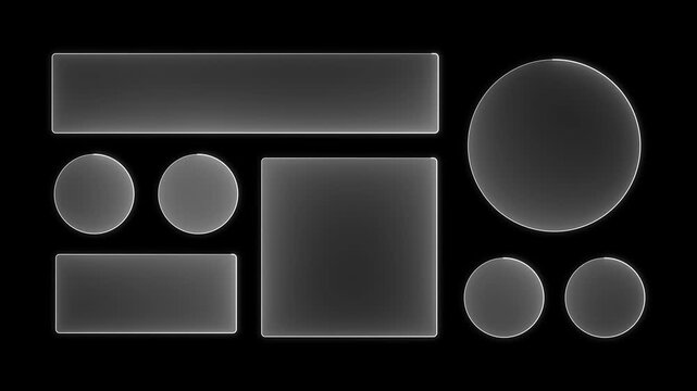 Neon Liquid glass effect smartphone icon interface isolated. White  UI light frame square and circle banner with glow stroke. Control center widget for smartphone and web app, vector illustration.4k