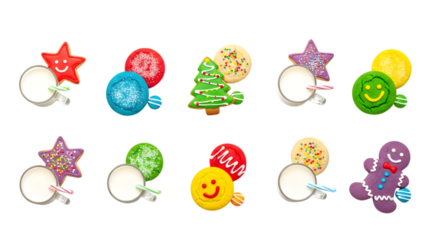 Collection of festive holiday cookies and gingerbread man isolated on transparent background