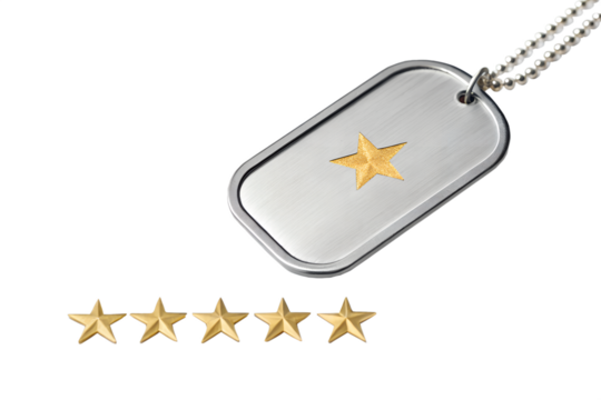 Military Dog Tag with Gold Star PNG | Silver Army ID Tag with Chain Transparent