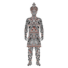 Stylized figure of a man with turban and patterned clothing illustration art