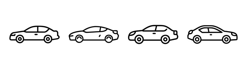 Set of four luxury sedan silhouettes with detailed outline elements