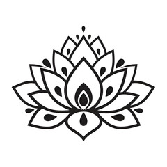 Black and white lotus flower design with detailed petals and teardrop accents