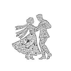 Floral pattern illustration of a dancing couple in formal attire on white background