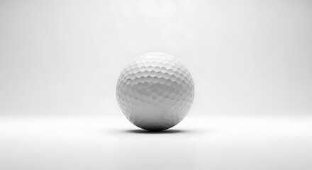 A single white golf ball centered on a white surface with a soft white background in studio lighting ai generated