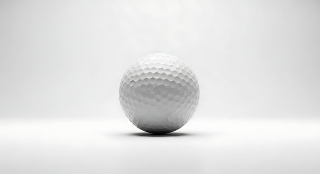 A single white golf ball centered on a white surface with a soft white background in studio lighting ai generated