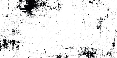 Abstract grunge texture features bold black ink splatters, drips, and strokes scattered across a clean white background.	