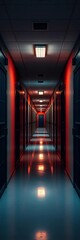 Fototapeta premium A dimly lit corridor with rows of identical cell doors, interior, passage