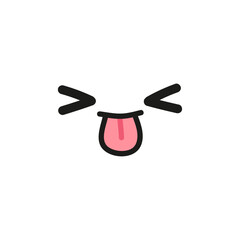 A cute and funny kawaii cartoon face with squinting eyes and a tongue sticking out in a playful expression