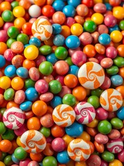 Fototapeta premium Assorted colorful candies in a pile, a sweet treat explosion, confection, vibrant