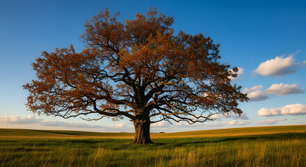 Majestic Oak Tree in an Autumn Field