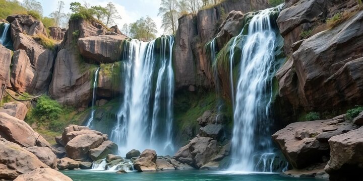 Cascading Jiulong Waterfall, Luoping, China, dramatic rock formations,  dramatic lighting,  geological formation