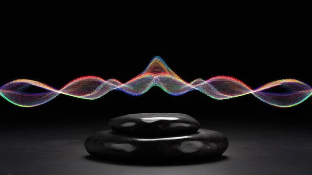 Abstract Energy Wave Pulsating Over Smooth Dark Stones in a Serene Setting.