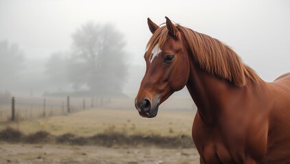 Naklejka premium Equine Portrait in Hazy Light, Soft Focus on Abstract Natural Background.