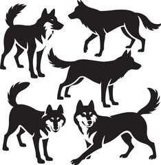 Fototapeta premium Wolf Contour Vector Silhouette Set Elegant Animal Illustrations in Simple Style