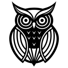 Stylized black and white owl vector illustration on transparent background