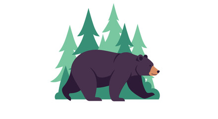 Illustration of a majestic black bear walking through a serene forest backdrop showing nature's