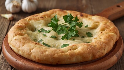 Golden Crust, Creamy Top. A Culinary Still Life with Herbs and Natural Textures.