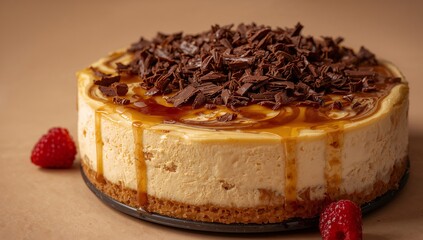 Golden Dream Dessert, a Tempting Delight of Chocolate, Caramel, and Berries.