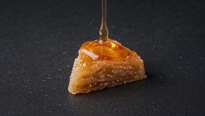 Golden Drizzle on a Layered Pastry, a Study in Textures and Contrasting Tones.