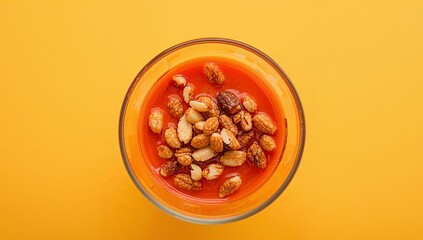 Golden Hue Still Life. A Textured Composition of Crunchy Objects in a Round Glass Bowl.