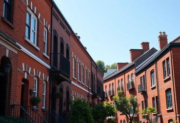 Obraz premium Sydney inner city terrace, rows of brick houses, vibrant street scene, perspective, colour