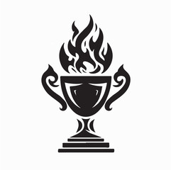Champion Trophy with Flames Silhouette Vector Logo Illustration