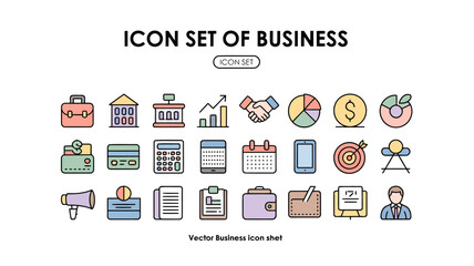 Icon Set of Business – 20 Professional Colorful Vector Glyph Icons in a Minimalist Flat Style, Fully Scalable 