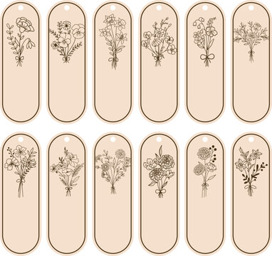 Birth Month Flower Bouquet Bookmark SVG, Engrave Laser Cut File Silhouette Cricut, Bookish Bookworm Book Club Birthday Personalized Name, january to december