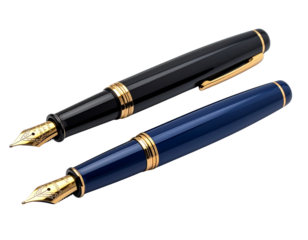 Elegant Black and Blue Fountain Pen Bundle, Two Variations in One Frame, Isolated on Transparent Background