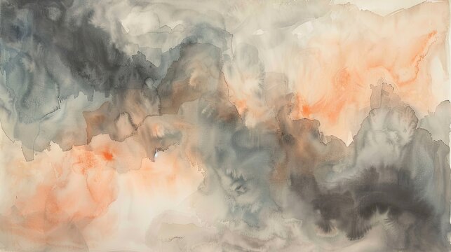 A soft, abstract watercolor background with neutral gray and pastel peach tones blending together. A subtle and modern hand-painted texture for delicate designs.