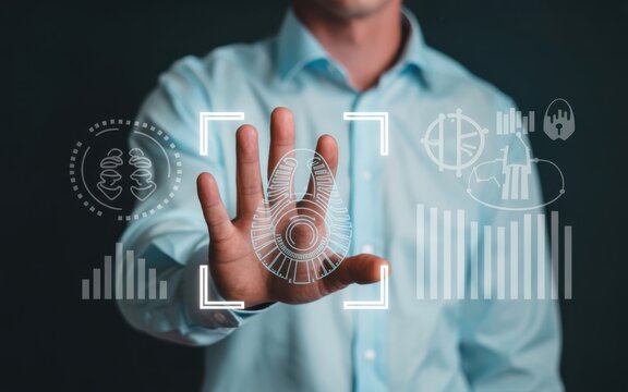 Businessman presenting cyber security lock on digital interface innovative technology and secure data protection in modern business to protect online financial transactions