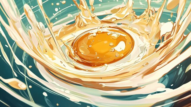 Dynamic Splash of Liquid Surrounding a Fresh Egg Yolk in a Rotating Circular Motion