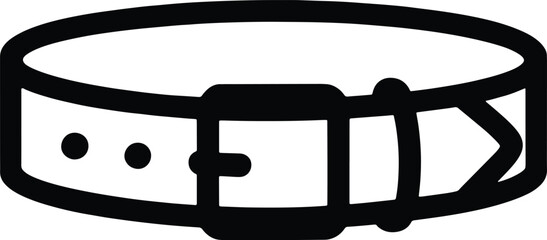 Black outline dog collar with buckle and holes on white background pet accessory animal collar