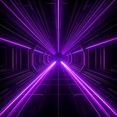 A symmetrical, futuristic corridor with a neon-purple glow. Parallel lines converge, creating a deep perspective with geometric paneling and a dark, empty aesthetic