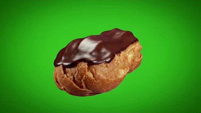 Delicious Chocolate Eclairs On Bright Green Background.