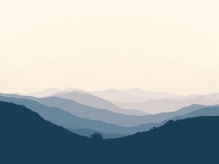 Fototapeta premium Serene mountain layers, muted blues and soft sky, peaceful landscape, natural beauty, atmospheric vista.