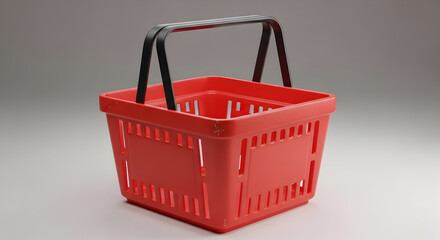 Fototapeta premium 3d food basket. red basket with a black handle for shopping in a realistic . shopping and sales concept. element for the design of banners and posters. 3d rendering 46108134 1