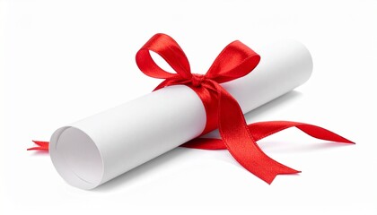 Rolled white paper tied with red ribbon bow.