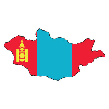 Mongolia map with national flag overlay, Soyombo symbol, patriotic design