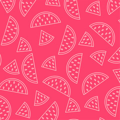 Seamless vector background pattern with striped watermelon slices and seeds. Handdrawn seamless watermelon pattern. Perfect for summer themes, textile prints, packaging, wallpaper, wrapping paper