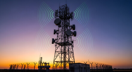 Antenna tower as phone base station with radio waves. ai generative 22593483 1