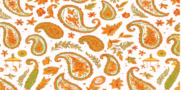 Vintage vector seamless paisley floral pattern with flower element decoration textile design backdrop