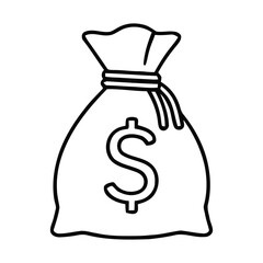 Detailed String Tied Outline Money Bag Icon for Financial Concepts